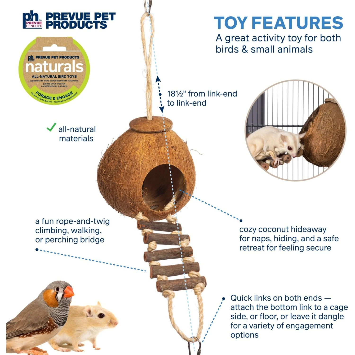 Prevue Pet Products Naturals Coco Hideaway With Ladder Bird Toy 5 Prevue Pet Products Naturals Coco Hideaway With Ladder Bird Toy - Image 3