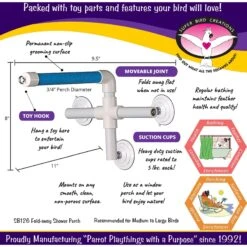 Super Bird Creations Fold Away Shower Window Bird Perch, Medium/Large -Sunny Decor Shop 138646 PT2. AC SS1800 V1663012670