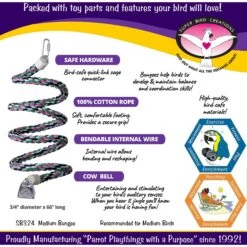 Super Bird Creations Rope Bungee Bird Perch, Color Varies, Medium -Sunny Decor Shop 138655 PT2. AC SS1800 V1663012906