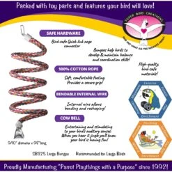 Super Bird Creations Rope Bungee Bird Perch, Color Varies, Large -Sunny Decor Shop 138656 PT2. AC SS1800 V1663013036