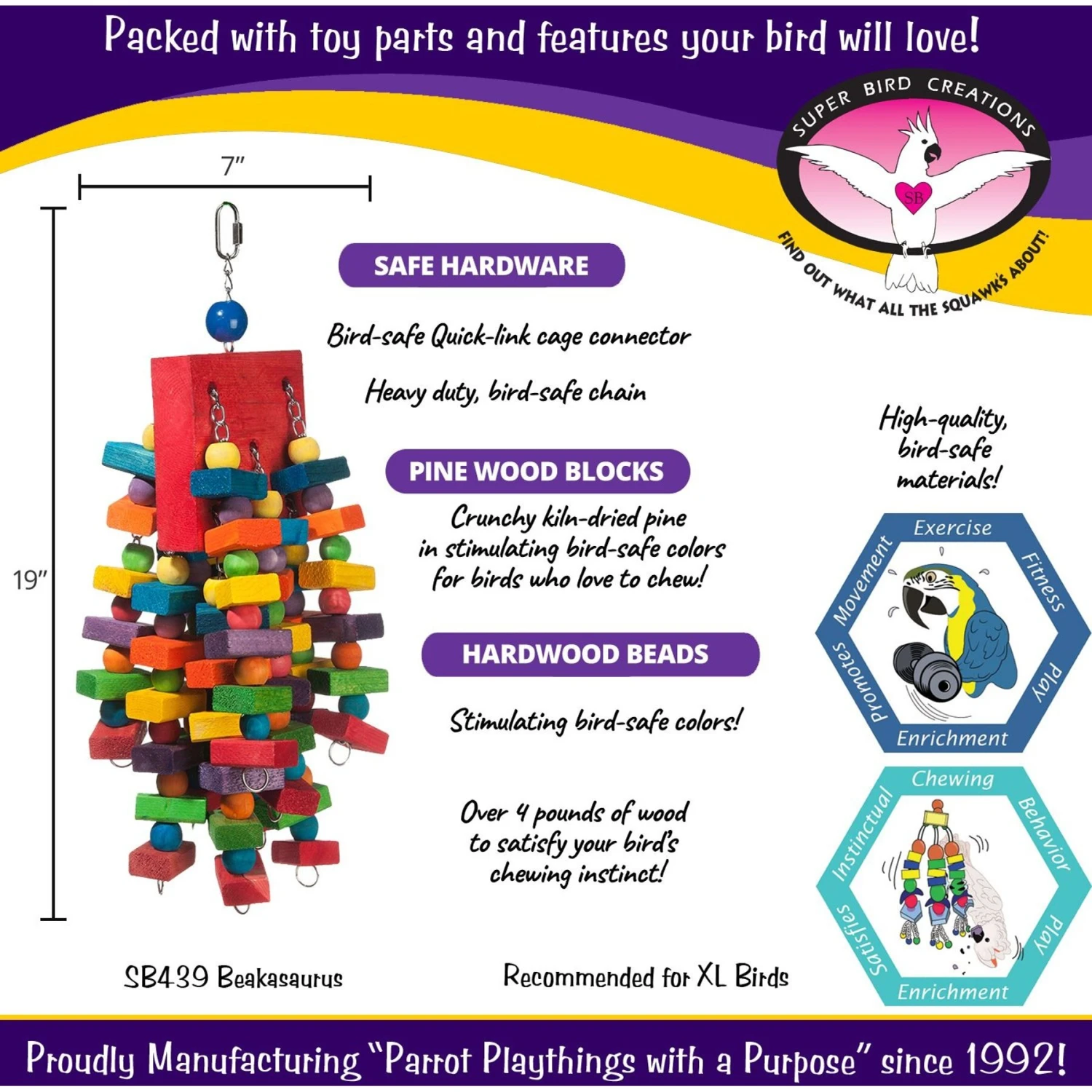 Super Bird Creations Beakasaurus Bird Toy, Large/X-Large 5 Super Bird Creations Beakasaurus Bird Toy, Large/X-Large - Image 3