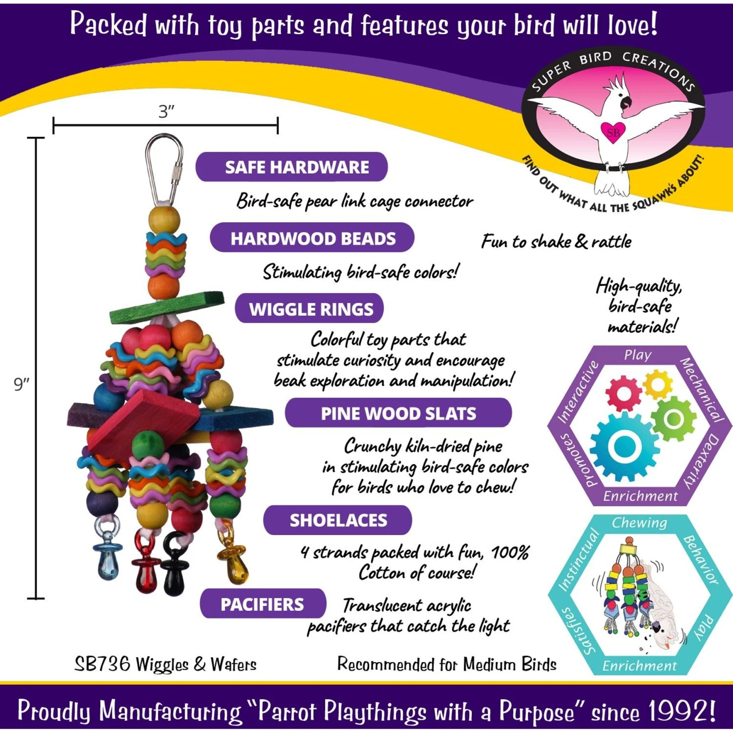 Super Bird Creations Wiggles & Wafers Bird Toy, Medium 5 Super Bird Creations Wiggles & Wafers Bird Toy, Medium - Image 3