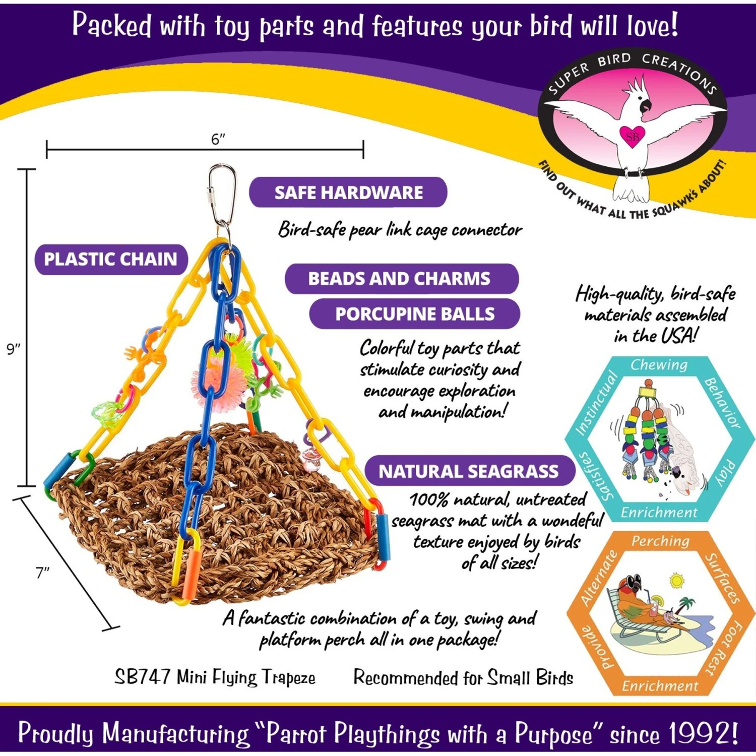 Super Bird Creations Flying Trapeze Bird Toy, Small 5 Super Bird Creations Flying Trapeze Bird Toy, Small - Image 3