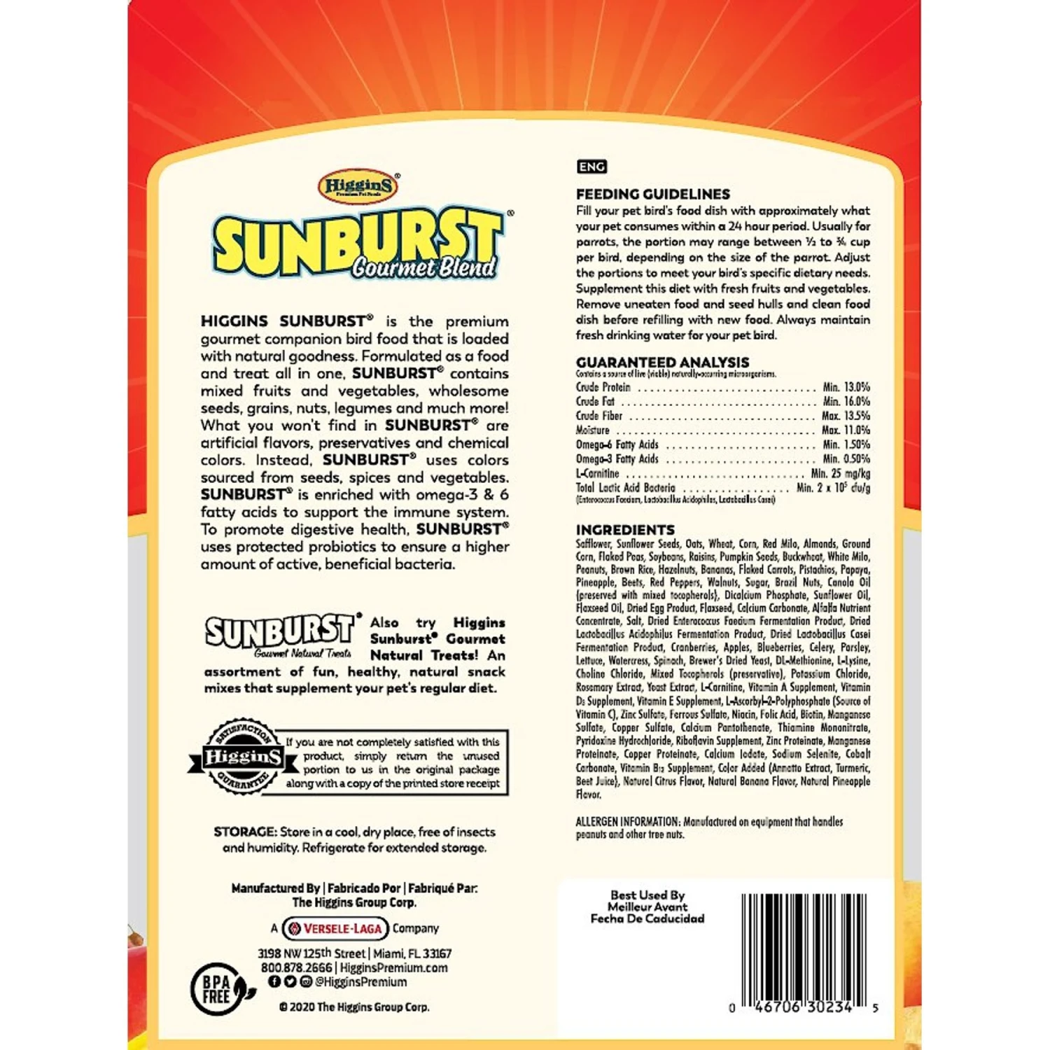 Higgins Sunburst Gourmet Blend Parrot Bird Food 4 Higgins Sunburst Gourmet Blend Parrot Bird Food - Image 2