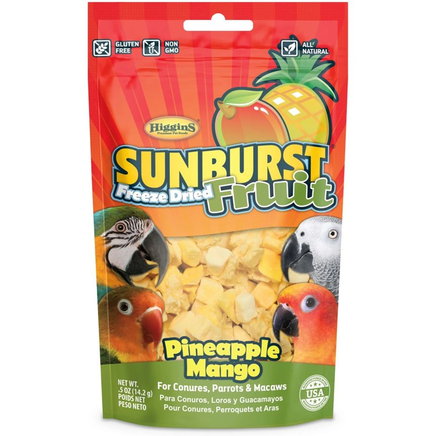 Higgins Sunburst Freeze-Dried Fruit Pineapple Mango Bird Treats 3 Higgins Sunburst Freeze-Dried Fruit Pineapple Mango Bird Treats