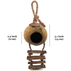 SunGrow Coconut Shell Nest & Window Feeder With Ladder Perch Cage Accessory & Hanging Parakeet, Finch & Budgie Bird House -Sunny Decor Shop 141440 PT4. AC SS1800 V1645831041