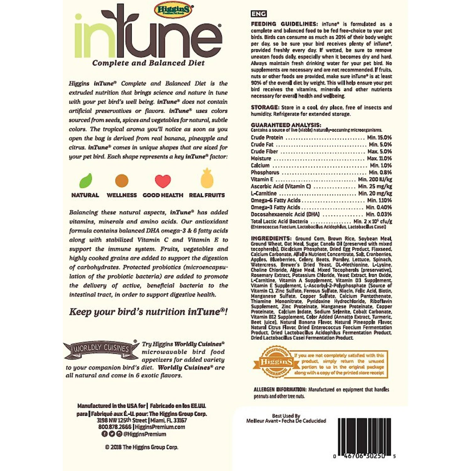 Higgins InTune Natural Bird Food 4 Higgins InTune Natural Bird Food - Image 2