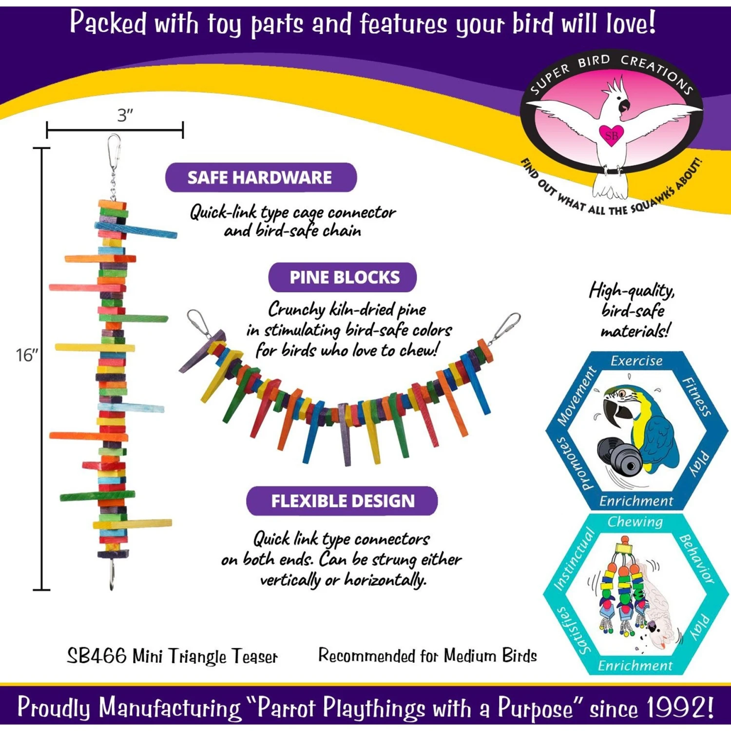 Super Bird Creations Mini Triangle Teaser Bird Toy, Medium 5 Super Bird Creations Mini Triangle Teaser Bird Toy, Medium - Image 3