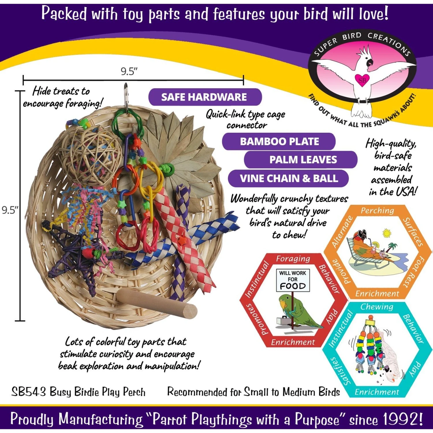 Super Bird Creations Busy Birdie Play Perch Bird Toy, Small/Medium 5 Super Bird Creations Busy Birdie Play Perch Bird Toy, Small/Medium - Image 3