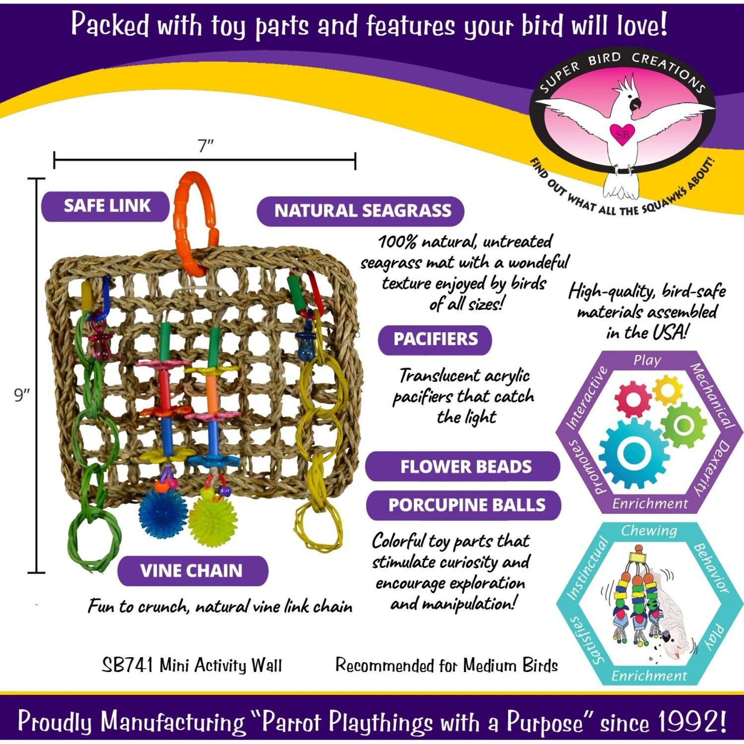 Super Bird Creations Mini Activity Wall Bird Toy, Medium 5 Super Bird Creations Mini Activity Wall Bird Toy, Medium - Image 3