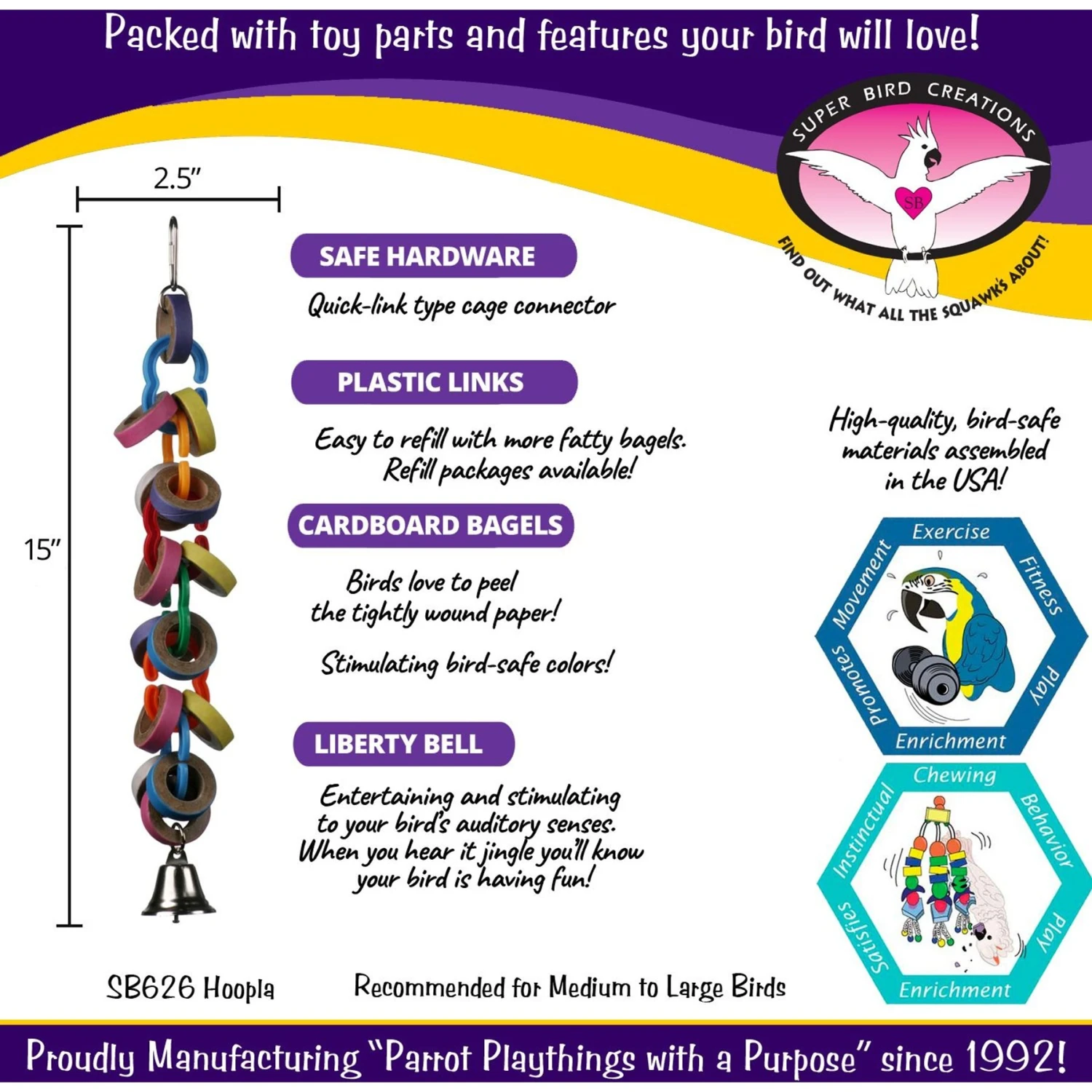 Super Bird Creations Hoopla Bird Toy, Medium/Large 5 Super Bird Creations Hoopla Bird Toy, Medium/Large - Image 3