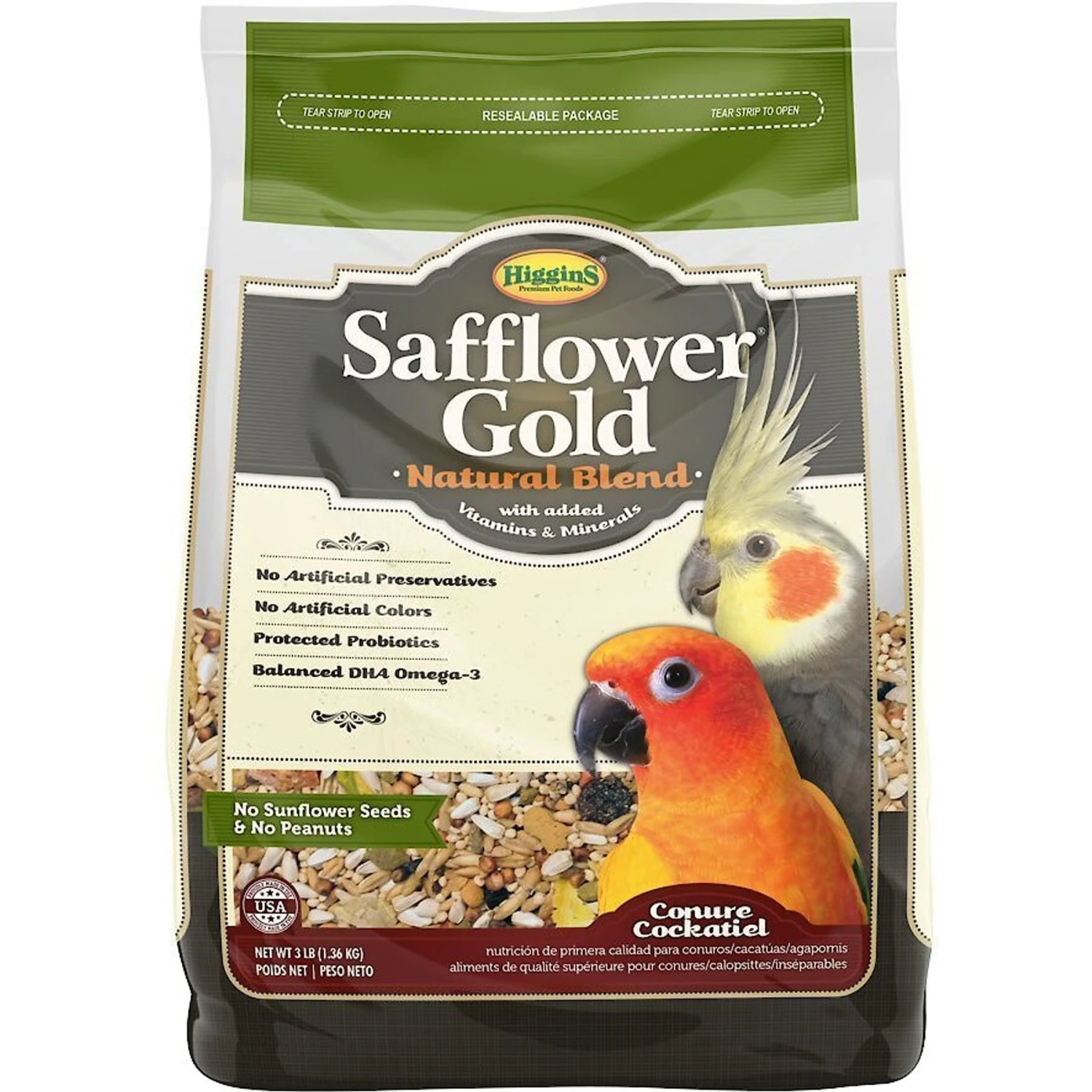 Higgins Safflower Gold Natural Mix Conure & Cockatiel Food 3 Higgins Safflower Gold Natural Mix Conure & Cockatiel Food