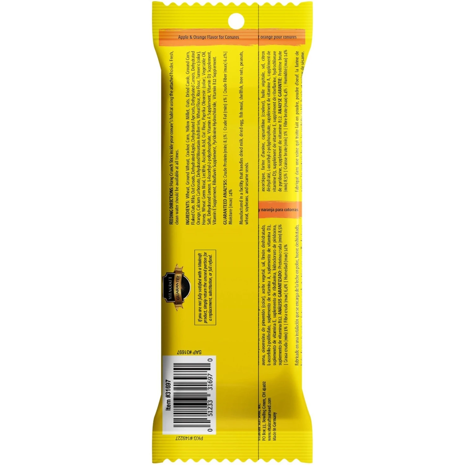 Vitakraft Crunch Sticks Apple & Orange Conure Bird Treat Toy 4 Vitakraft Crunch Sticks Apple & Orange Conure Bird Treat Toy - Image 2