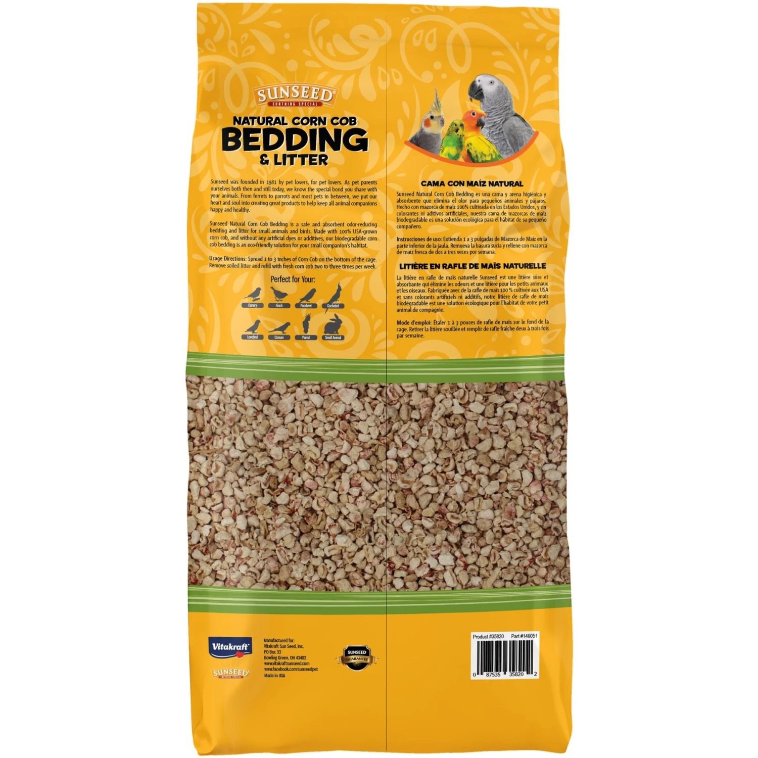 Sunseed Natural Corn Cob Bird & Small Pet Bedding & Litter, 5.7-lit 4 Sunseed Natural Corn Cob Bird & Small Pet Bedding & Litter, 5.7-lit - Image 2