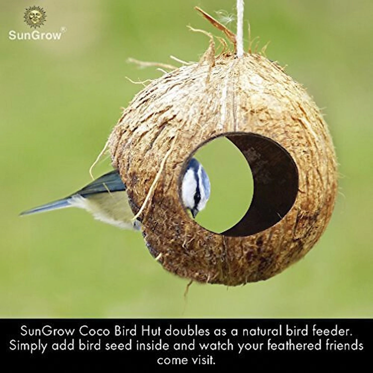 SunGrow Outdoor Coconut Hide & Bird Finch Cage & Hummingbird Bird Nest 4 SunGrow Outdoor Coconut Hide & Bird Finch Cage & Hummingbird Bird Nest - Image 2