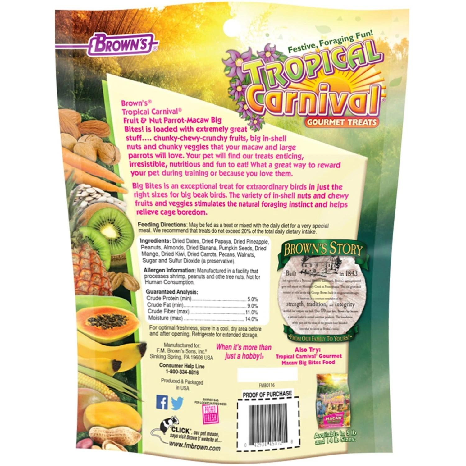 Brown's Tropical Carnival Fruit & Nut Macaw Big Bites! Bird Treats 4 Brown's Tropical Carnival Fruit & Nut Macaw Big Bites! Bird Treats - Image 2