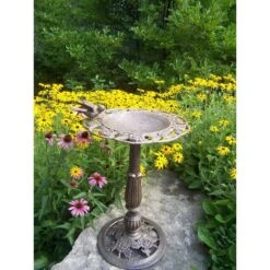 Oakland Living Handmade Metal Rose Bird Bath, Antique Bronze