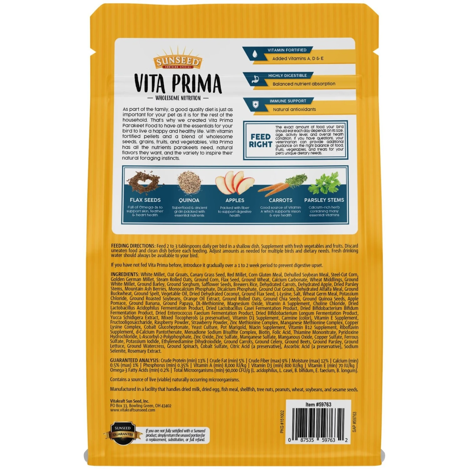 Sunseed Vita Prima Parakeet Food, 2-lb Bag 4 Sunseed Vita Prima Parakeet Food, 2-lb Bag - Image 2