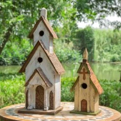 Glitzhome Extra-Large Rustic Wood White Bird House, 23.62-in -Sunny Decor Shop 228719 PT2. AC SS1800 V1663106760