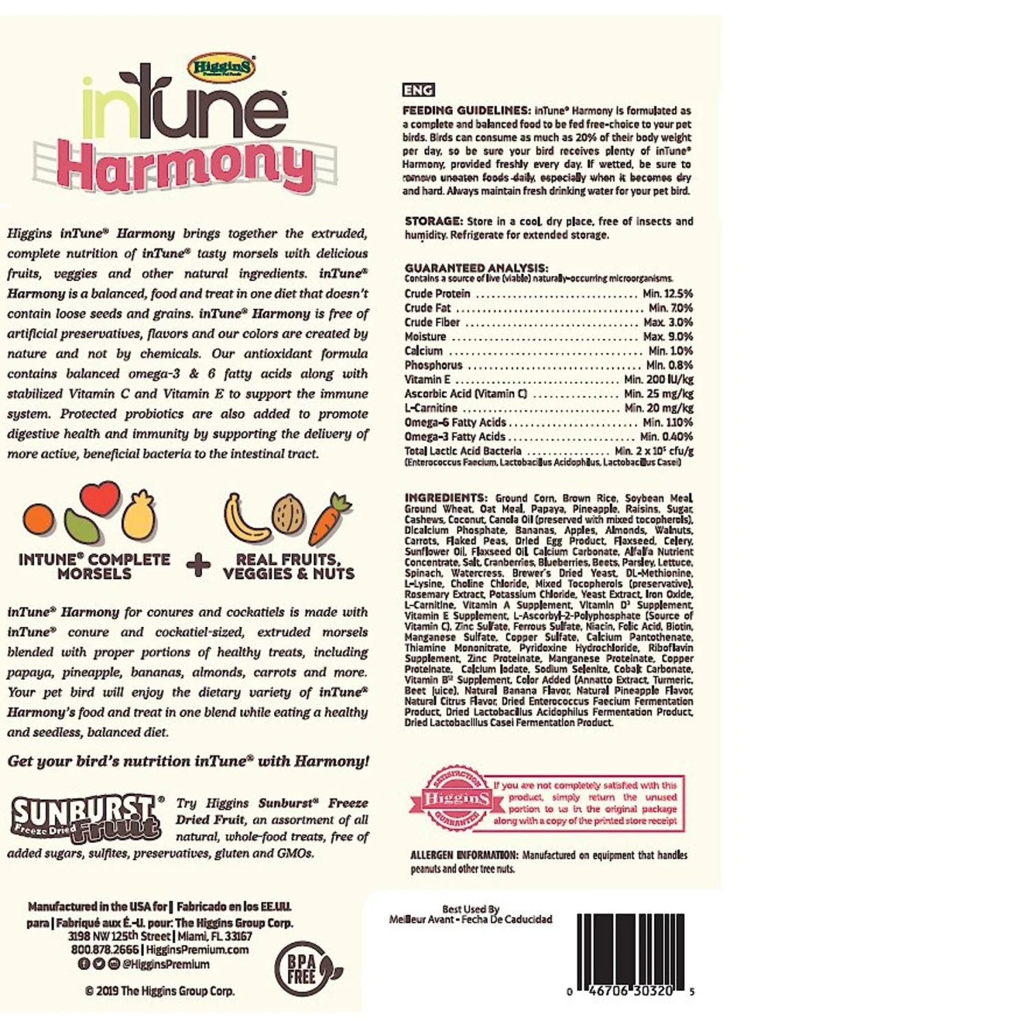 Higgins InTune Harmony Conure & Cockatiel Bird Food 4 Higgins InTune Harmony Conure & Cockatiel Bird Food - Image 2