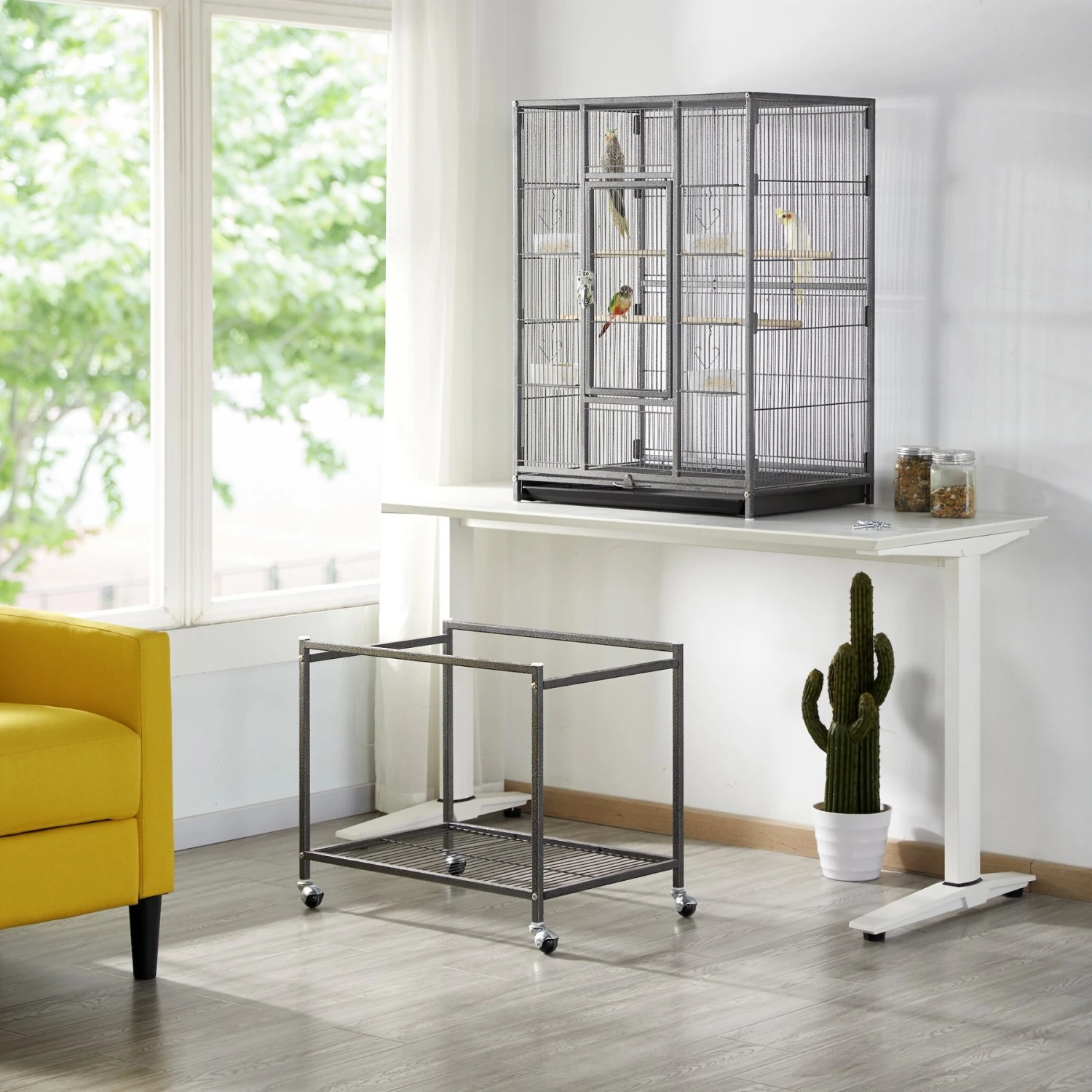 Yaheetech 53.7-in Parrot Bird Cage & Stand, Hammered Black, Large 4 Yaheetech 53.7-in Parrot Bird Cage & Stand, Hammered Black, Large - Image 2