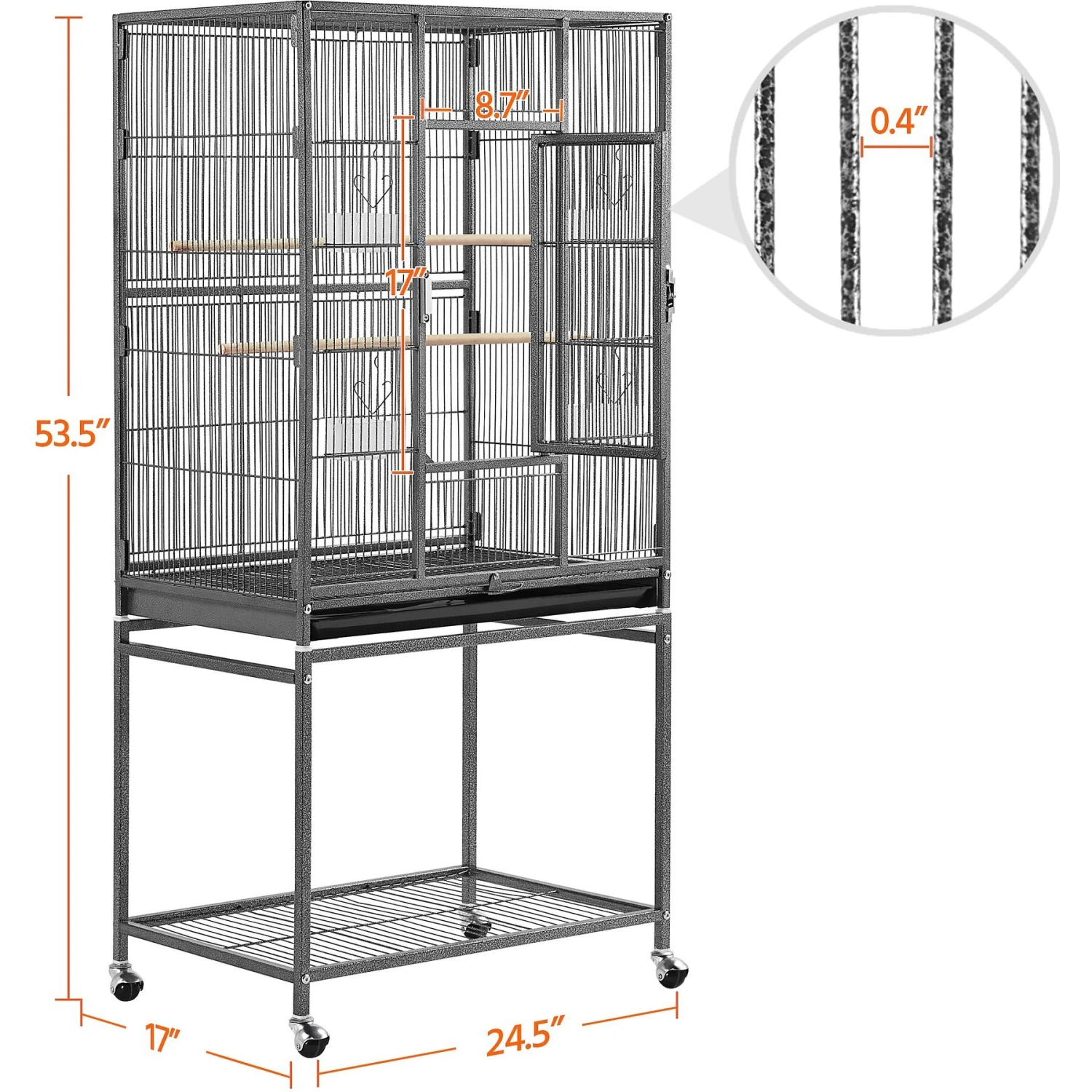 Yaheetech 53.7-in Parrot Bird Cage & Stand, Hammered Black, Large 6 Yaheetech 53.7-in Parrot Bird Cage & Stand, Hammered Black, Large - Image 4