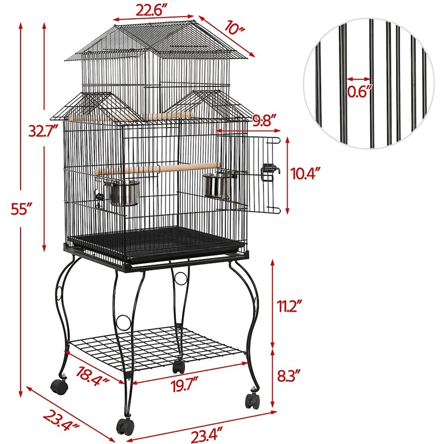 Yaheetech 55-in Triple Roof Rolling Bird Cage, Black 7 Yaheetech 55-in Triple Roof Rolling Bird Cage, Black - Image 5