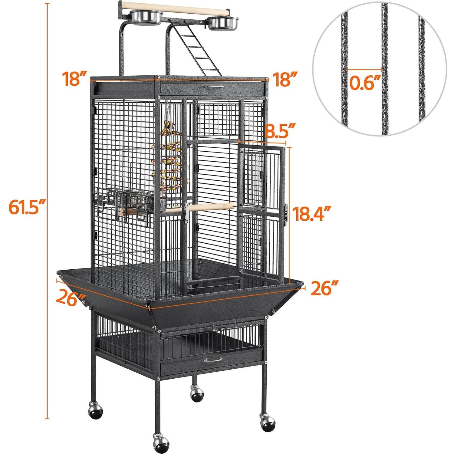 Yaheetech 61-in Rolling Parrot Cage & Playtop 5 Yaheetech 61-in Rolling Parrot Cage & Playtop - Image 3