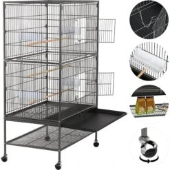 Yaheetech Large Bird Rolling Cage & Storage Shelf, Hammered Black -Sunny Decor Shop 242679 PT3. AC SS1800 V1636575379