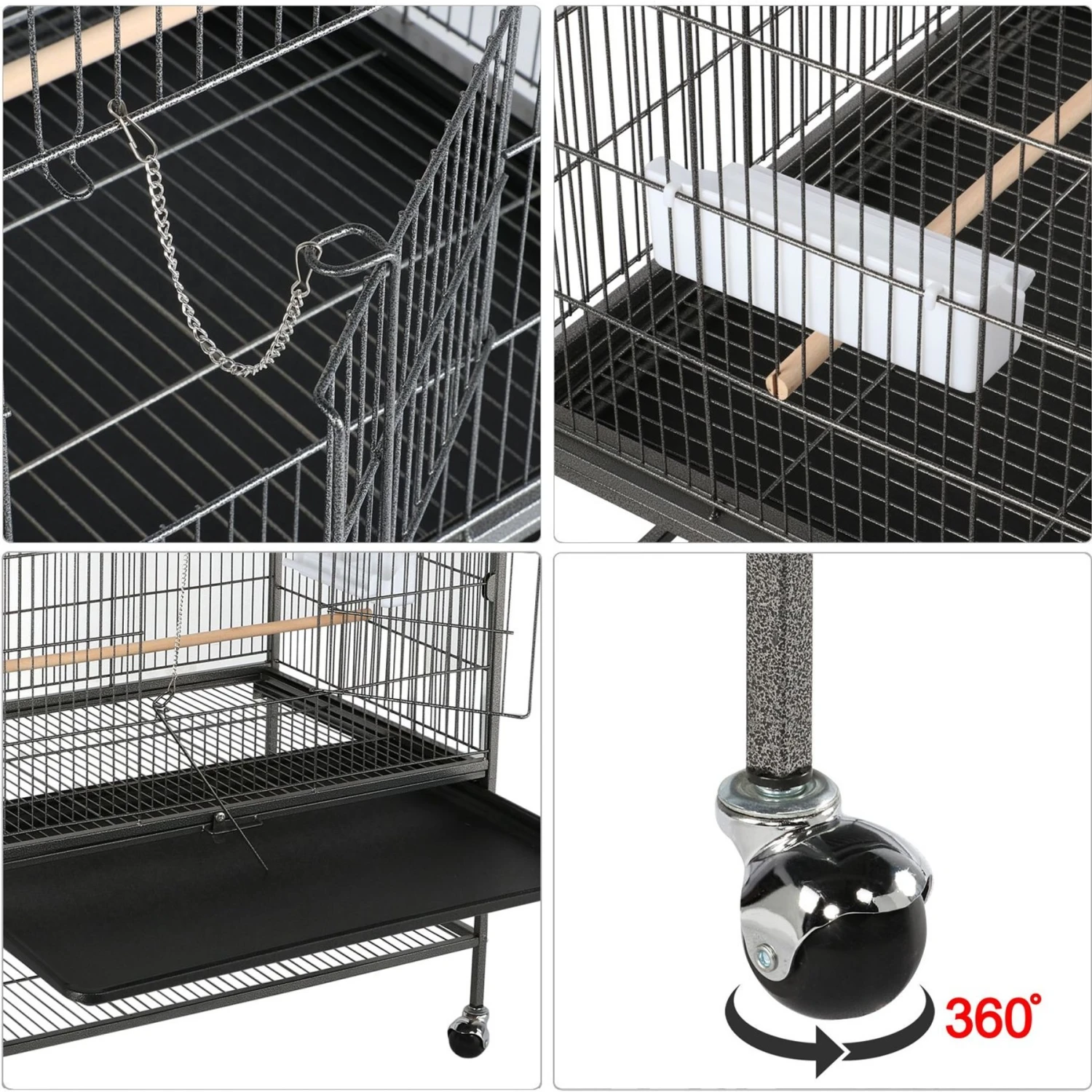 Yaheetech 52-in Rolling Bird Cage, Hammered Black, Large 6 Yaheetech 52-in Rolling Bird Cage, Hammered Black, Large - Image 4