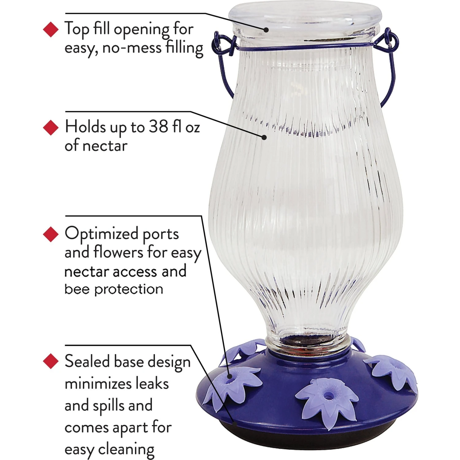 Perky-Pet Oasis Top-Fill Glass Hummingbird Feeder 5 Perky-Pet Oasis Top-Fill Glass Hummingbird Feeder - Image 3