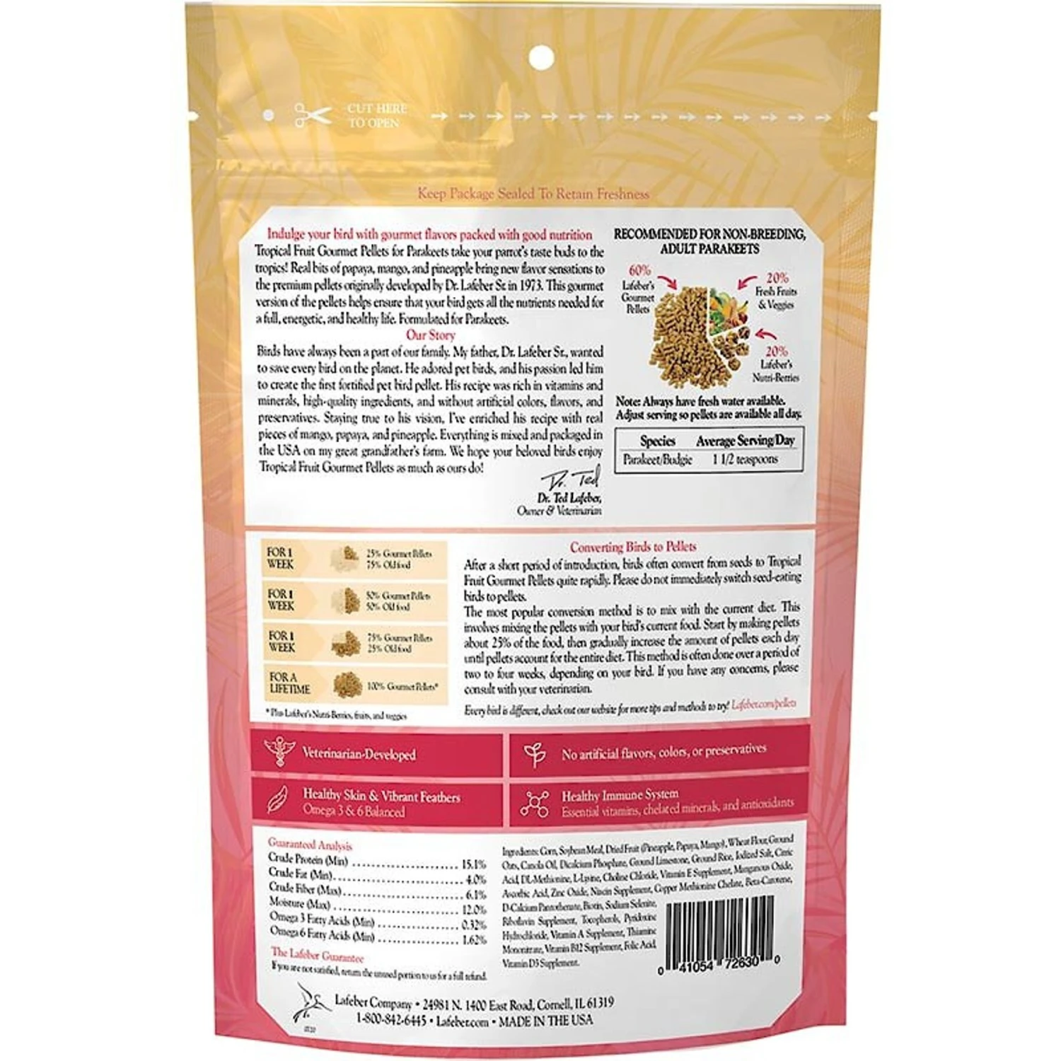 Lafeber Tropical Fruit Gourmet Pellets Parakeet Bird Food 4 Lafeber Tropical Fruit Gourmet Pellets Parakeet Bird Food - Image 2
