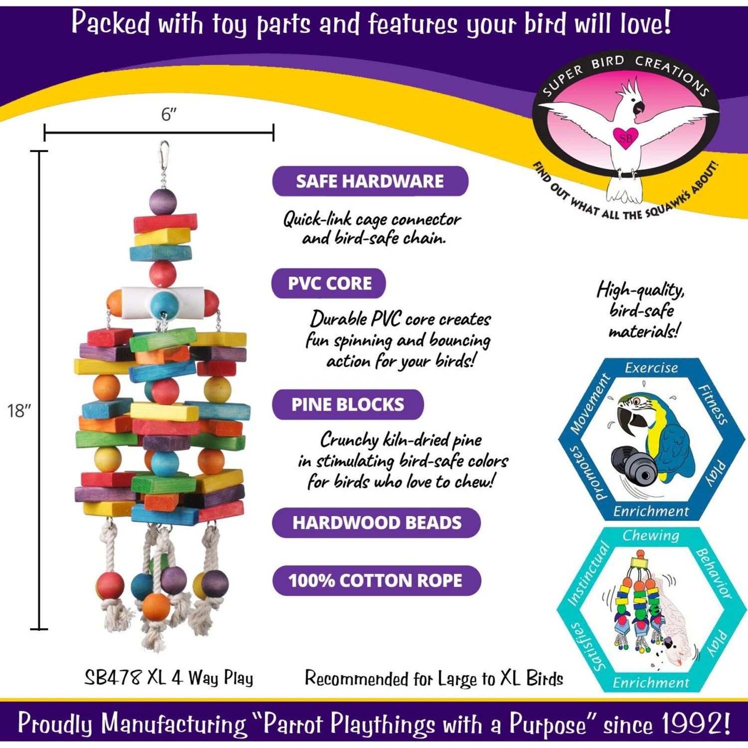 Super Bird Creations 4 Way Play Bird Toy, X-Large 5 Super Bird Creations 4 Way Play Bird Toy, X-Large - Image 3