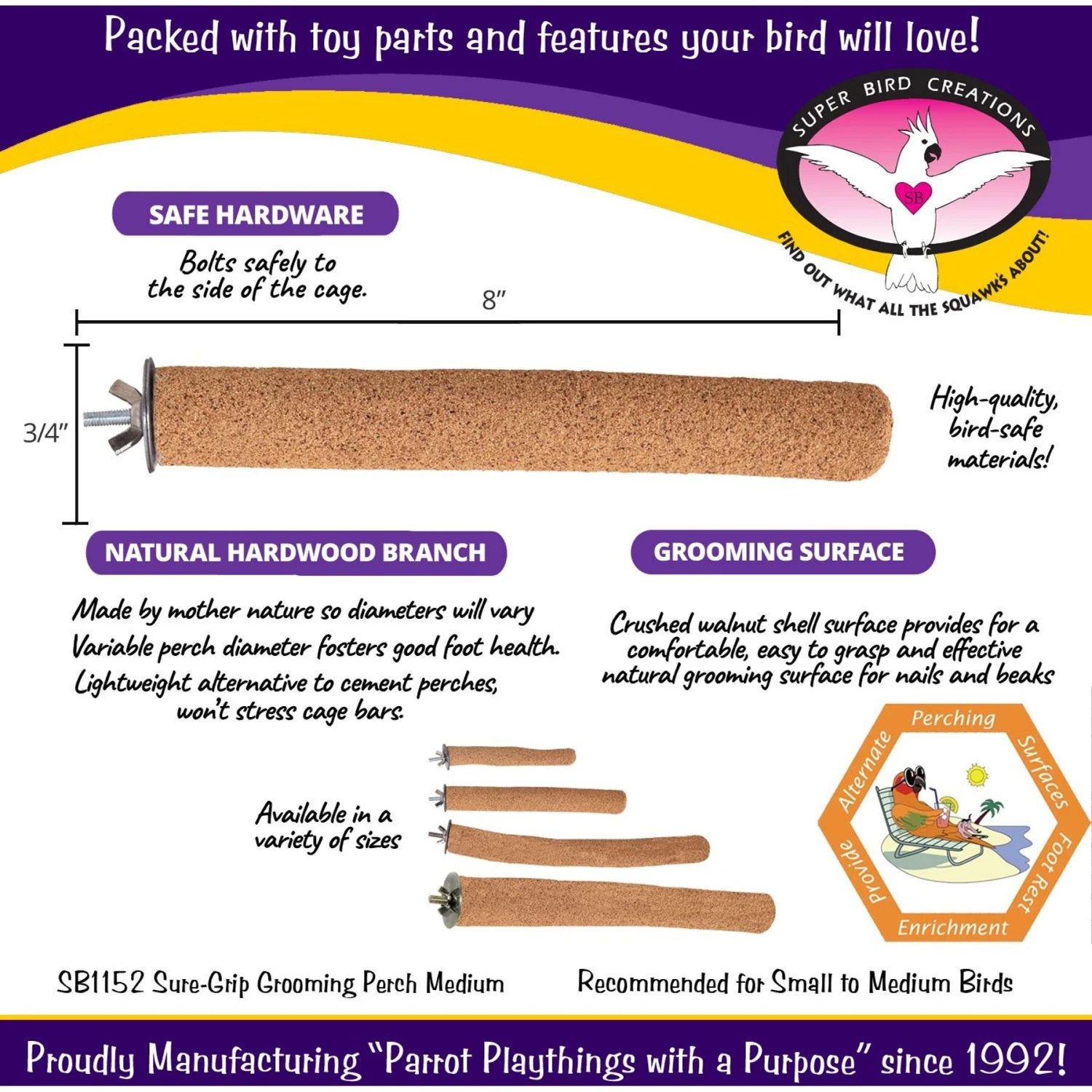 Super Bird Creations Sure-Grip Grooming Perch, Medium 6 Super Bird Creations Sure-Grip Grooming Perch, Medium - Image 4