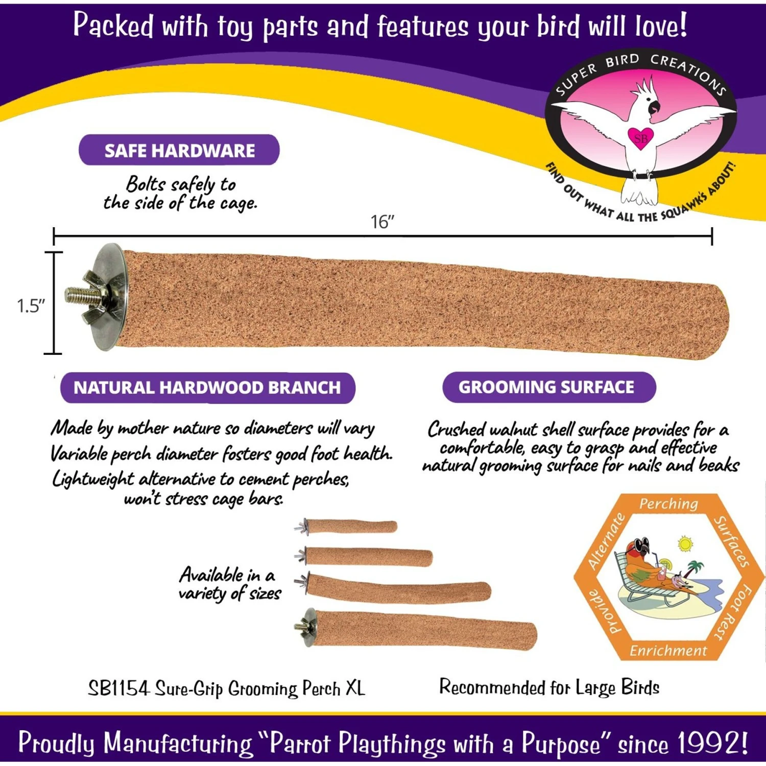 Super Bird Creations Sure-Grip Grooming Perch, X-Large 6 Super Bird Creations Sure-Grip Grooming Perch, X-Large - Image 4