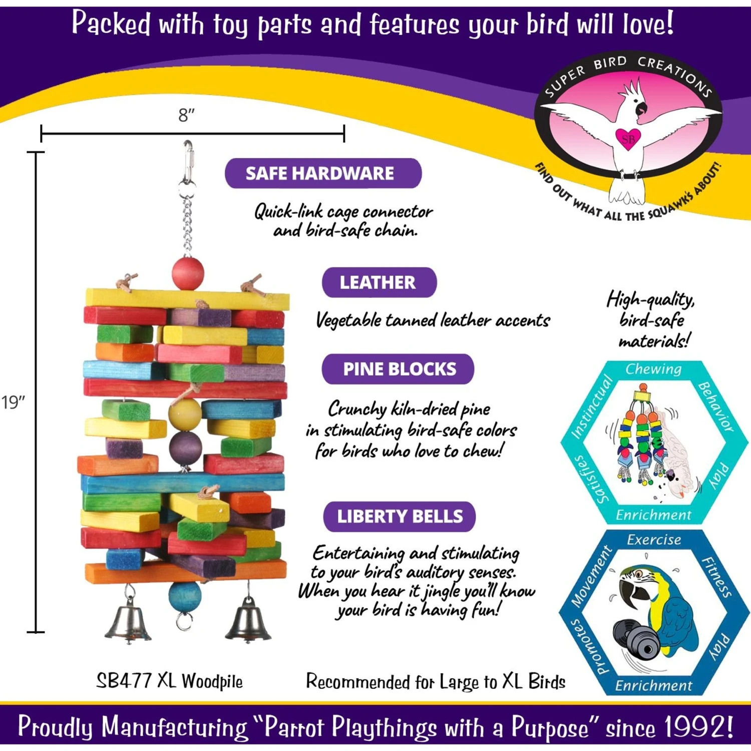 Super Bird Creations Woodpile Bird Toys, Large/X-Large 5 Super Bird Creations Woodpile Bird Toys, Large/X-Large - Image 3