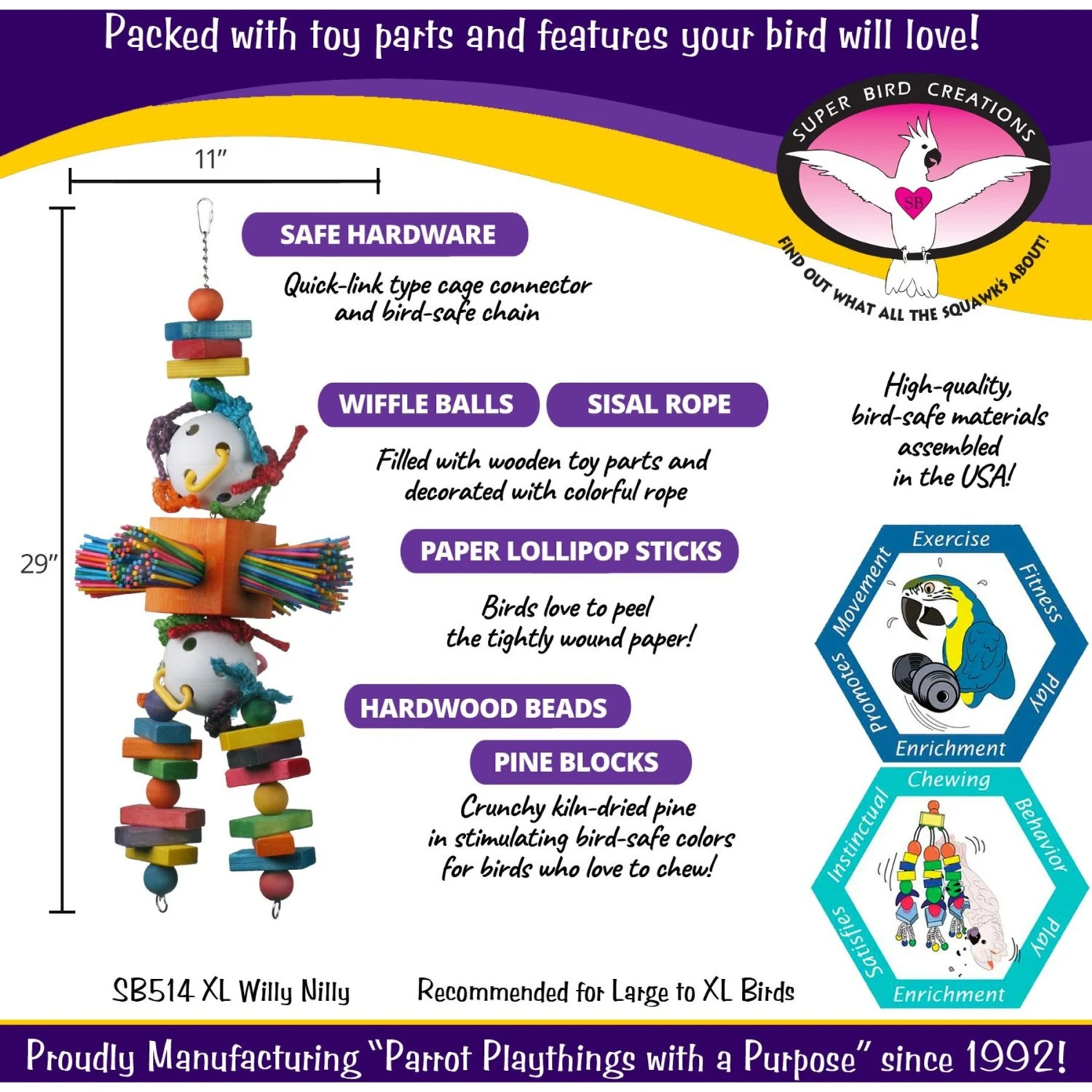 Super Bird Creations Willy Nilly Bird Toy, Large/ X-Large 5 Super Bird Creations Willy Nilly Bird Toy, Large/ X-Large - Image 3