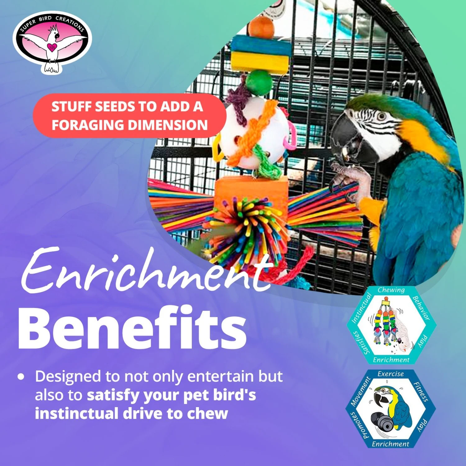 Super Bird Creations Willy Nilly Bird Toy, Large/ X-Large 6 Super Bird Creations Willy Nilly Bird Toy, Large/ X-Large - Image 4