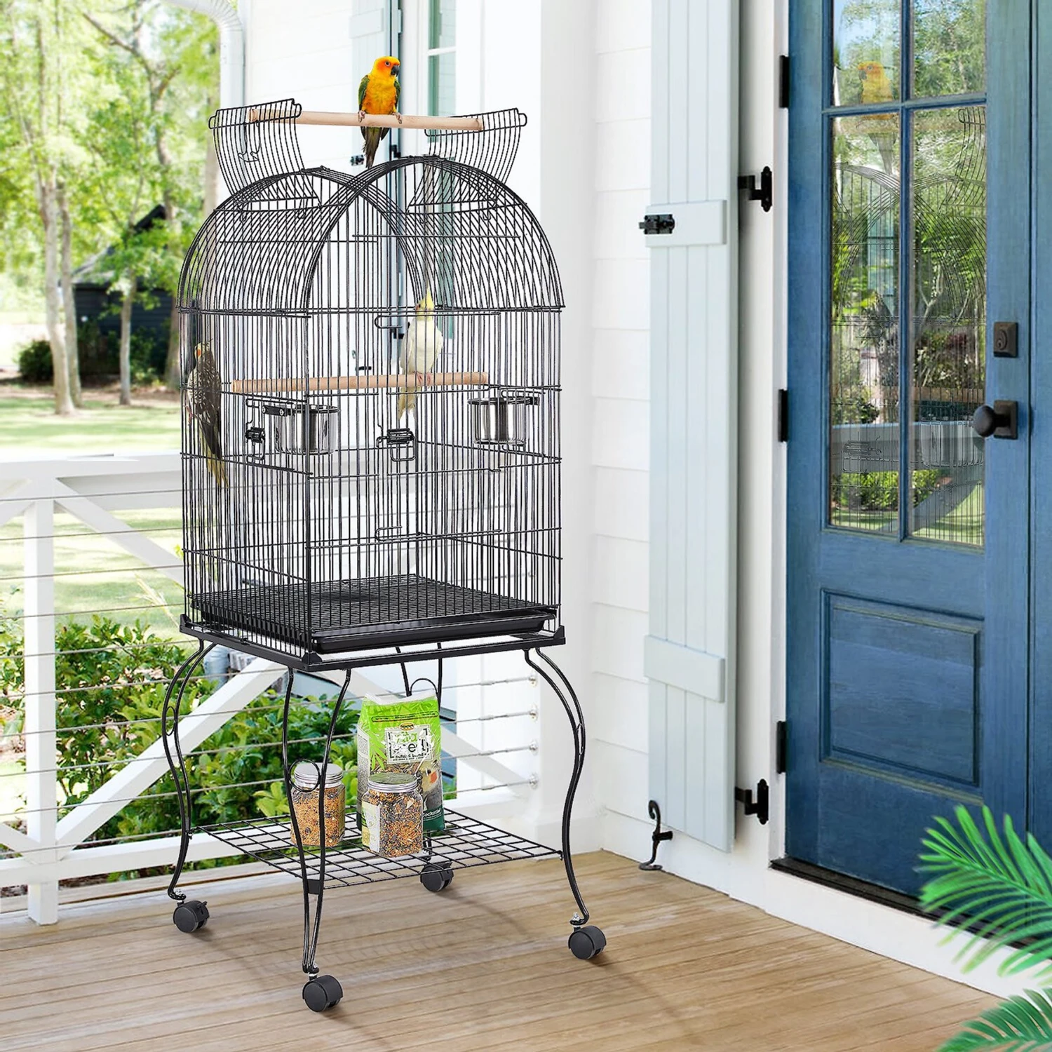 Yaheetech Open Top Rolling Metal Parrot Bird Cage, Black 3 Yaheetech Open Top Rolling Metal Parrot Bird Cage, Black