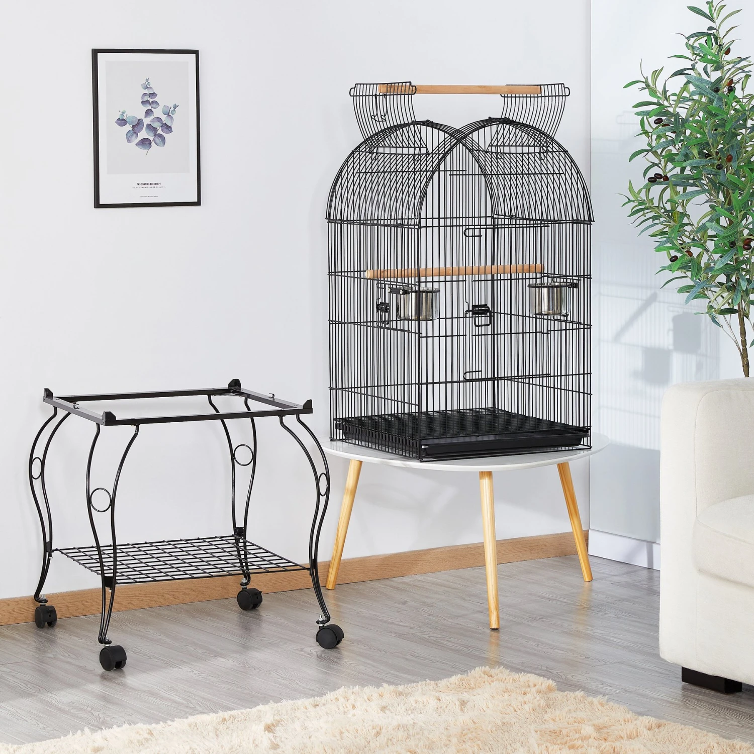 Yaheetech Open Top Rolling Metal Parrot Bird Cage, Black 4 Yaheetech Open Top Rolling Metal Parrot Bird Cage, Black - Image 2
