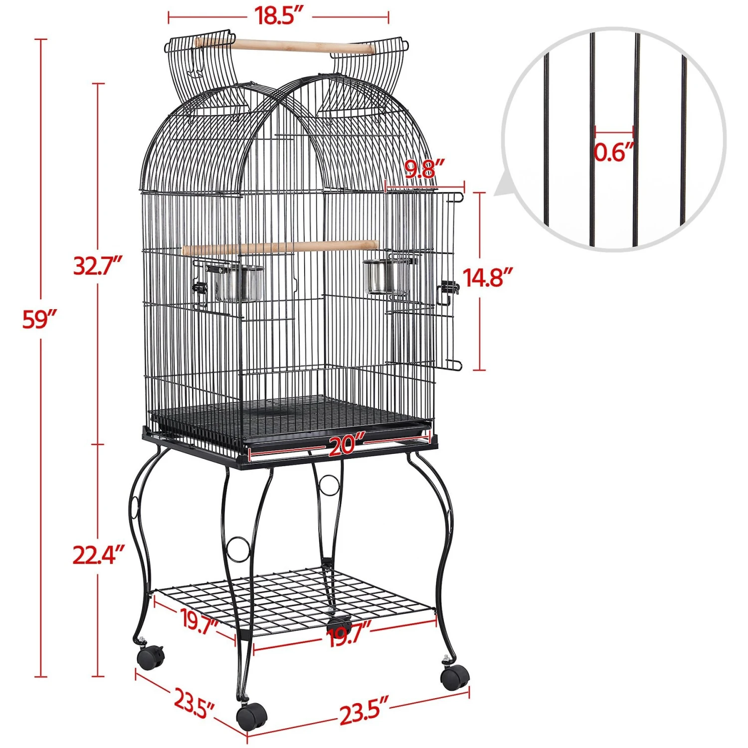 Yaheetech Open Top Rolling Metal Parrot Bird Cage, Black 6 Yaheetech Open Top Rolling Metal Parrot Bird Cage, Black - Image 4