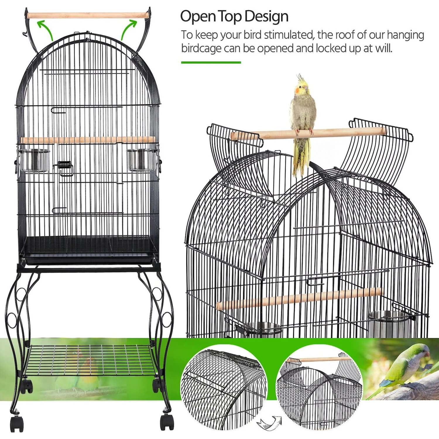 Yaheetech Open Top Rolling Metal Parrot Bird Cage, Black 7 Yaheetech Open Top Rolling Metal Parrot Bird Cage, Black - Image 5