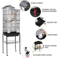Yaheetech Rolling Metal Detachable Stand Bird Cage, Black -Sunny Decor Shop 285202 PT5. AC SS1800 V1657656511