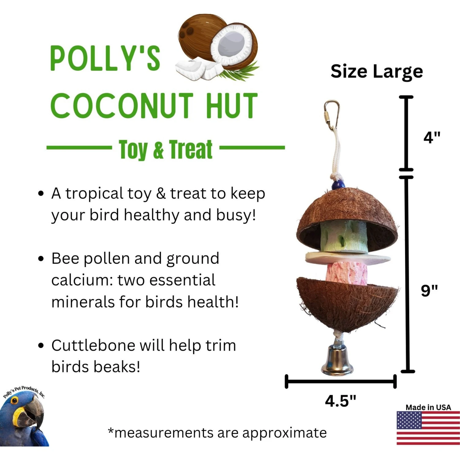 Polly's Pet Products Coconut Hut Bird Perch 4 Polly's Pet Products Coconut Hut Bird Perch - Image 2