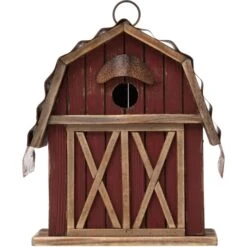 Glitzhome Wood Barn Garden Birdhouse, Red