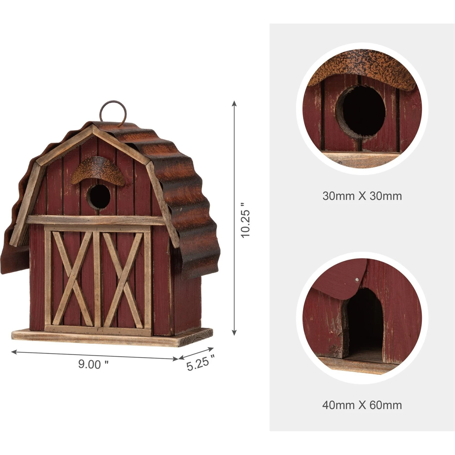 Glitzhome Wood Barn Garden Birdhouse, Red 4 Glitzhome Wood Barn Garden Birdhouse, Red - Image 2