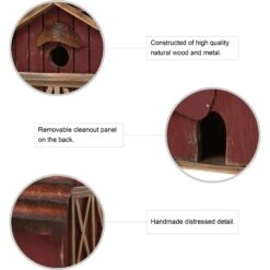 Glitzhome Wood Barn Garden Birdhouse, Red 11 Glitzhome Wood Barn Garden Birdhouse, Red -Sunny Decor Shop 286509 PT2. AC SS1800 V1663106042