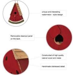 Glitzhome Wood Watermelon Birdhouse, Red -Sunny Decor Shop 286511 PT2. AC SS1800 V1663106725
