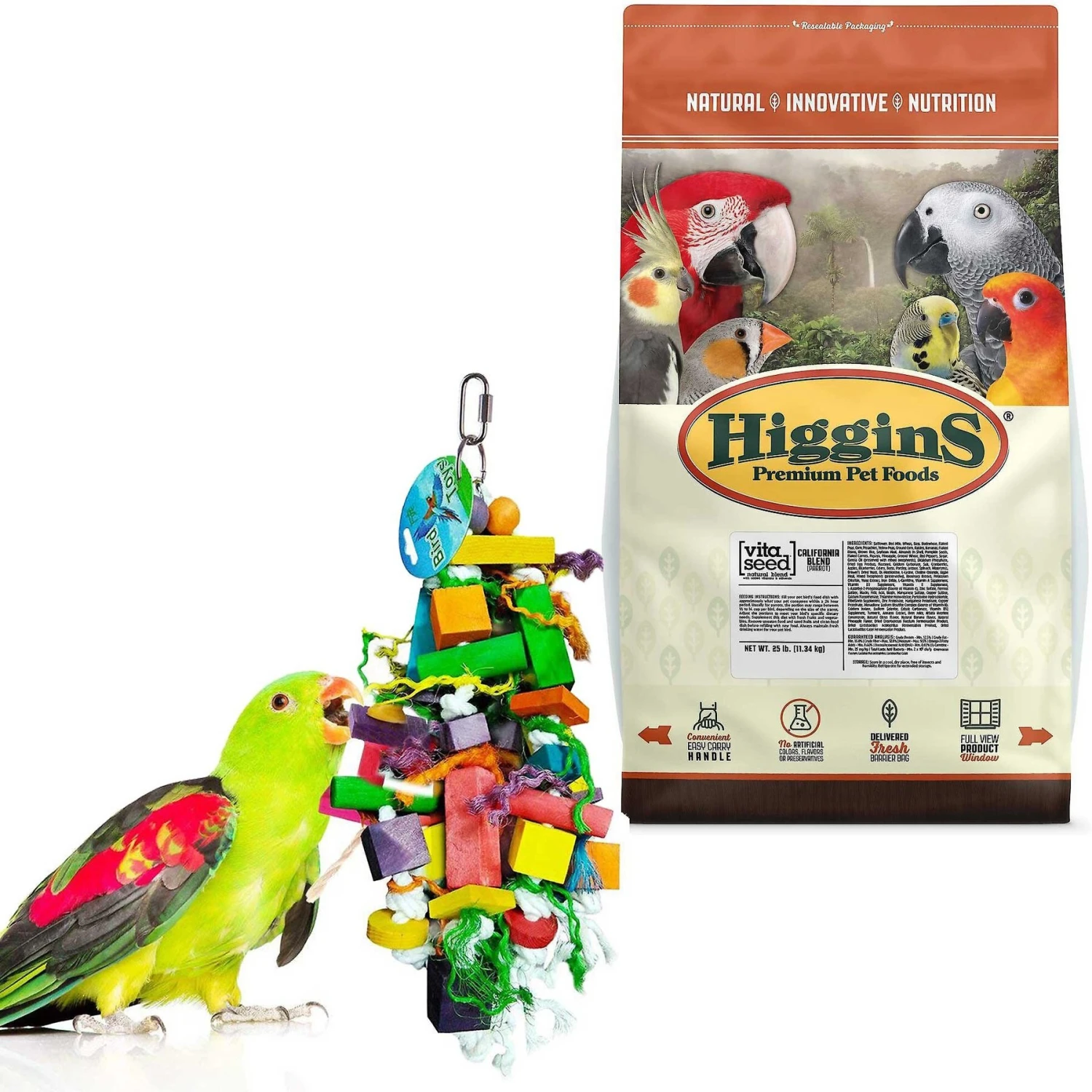 Higgins Vita Seed California Blend Parrot Food & SunGrow Bird Chew Toy, Medium & Large Parrot Foraging Blocks For Cage 3 Higgins Vita Seed California Blend Parrot Food & SunGrow Bird Chew Toy, Medium & Large Parrot Foraging Blocks For Cage