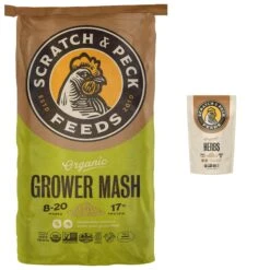 Scratch And Peck Feeds Naturally Free Organic 17% Protein Grower Chicken & Duck Feed & Scratch And Peck Feeds Cluckin' Good Organic Herbs Chicken Supplement, 10-oz Bag